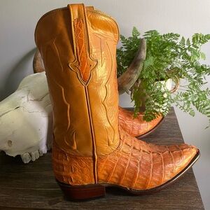 Black Diamond Mens USA Caiman Leather Cowboy Western Boots 10.5 Orange Brown